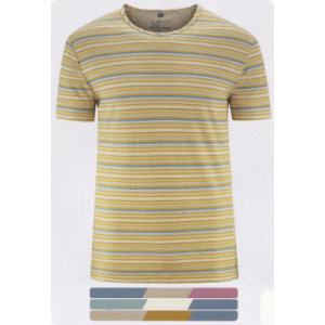 T-shirt RAYURES, manches courtes, col rond,  en chanvre et  coton biologique; ÉTÉ 2021
